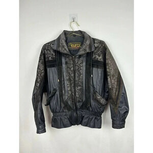 Vintage Euro Mond of California Cinch Waist Leather Jacket Floral Embossed L